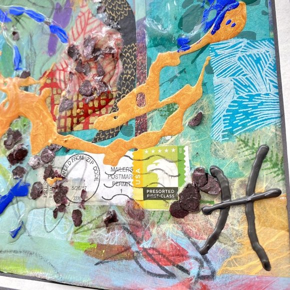 Art Original Brilliant Fall Mixed Media Painting Matted Frame Ready 11x14in - Picture 8 of 9